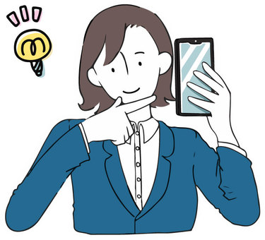 A woman in a suit pointing to a smartphone, smartphone, to point, employee, JPG, PNG and AI