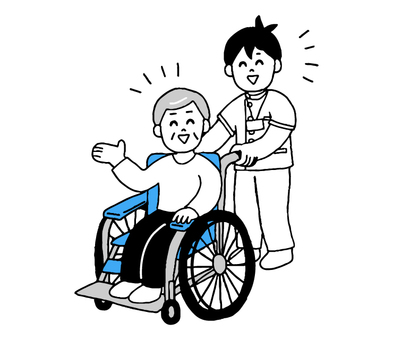 Male nurse pushing the patient's wheelchair (simple), nurse, patient, care, JPG, PNG and AI