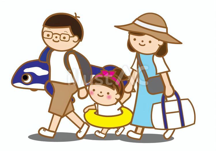 海水浴に行く家族（女の子） 海水浴,プール,泳ぐのイラスト素材