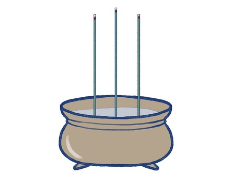 線香 線香立て,線香,葬式,仏具,仏壇,生活,灰,手描き,カラー,背景透過のイラスト素材