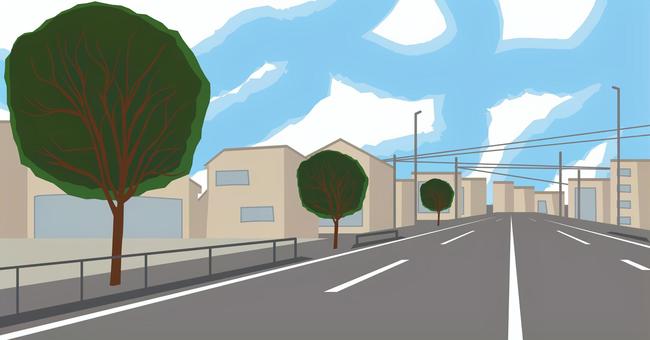 道路 道路,町中,地方,車線,遠近,建物,風景,空のイラスト素材