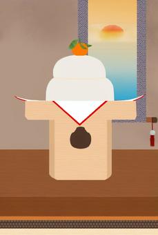 鏡餅のイラスト床の間 鏡餅,もち,お正月,丸餅,二段重ね,お供え,１月,新年,イベント,行事のイラスト素材