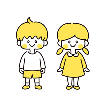 子ども_全身（黄色） 子ども,兄弟,全身,友達,仲良し,人物,男の子,女の子,保育園,幼稚園のイラスト素材
