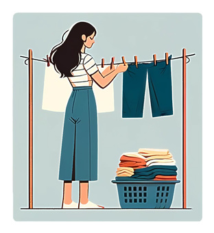 Illustration, lavandería, seco, mujer, 