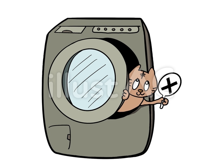 ダメ、絶対！ 洗濯機,猫,注意のイラスト素材