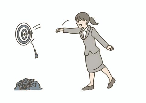 的に矢を投げる女性 ビジネスマン,人物,サラリーマン,キャリアウーマン,職業,新入社員,ol,女性,スーツ,ビジネスのイラスト素材