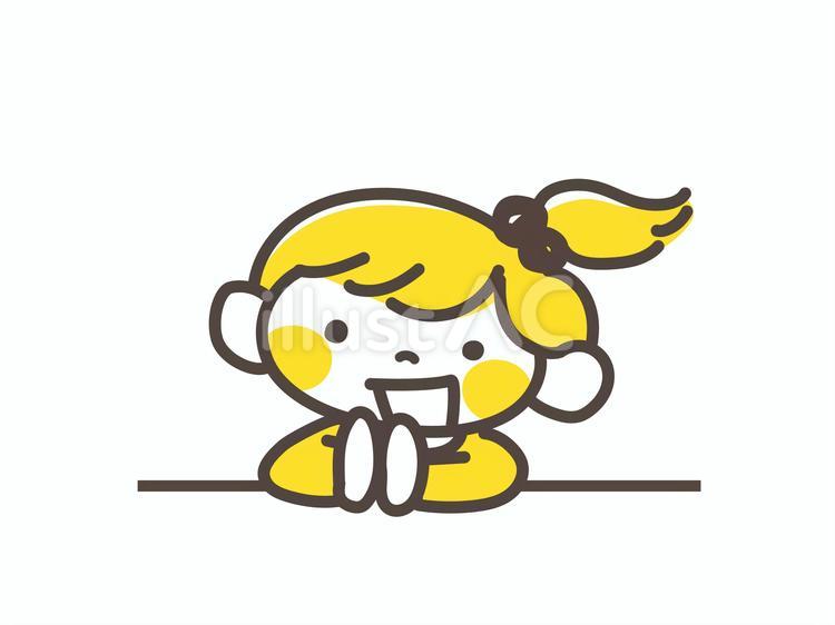 手を合わせていただきますする女の子 子ども,かわいい,黄色のイラスト素材