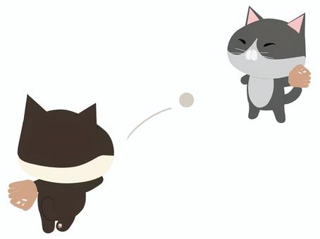 キャッチボールをするはちわれ猫 キャッチボール,猫,はちわれ,動物,かわいい,野球,スポーツのイラスト素材