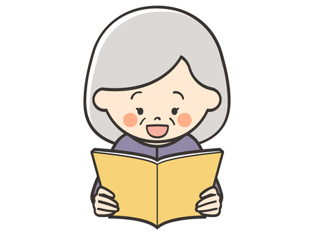 本を読むおばあさん 読書,本,読む,本読み,音読,読み聞かせ,文庫,小説,物語,国語のイラスト素材