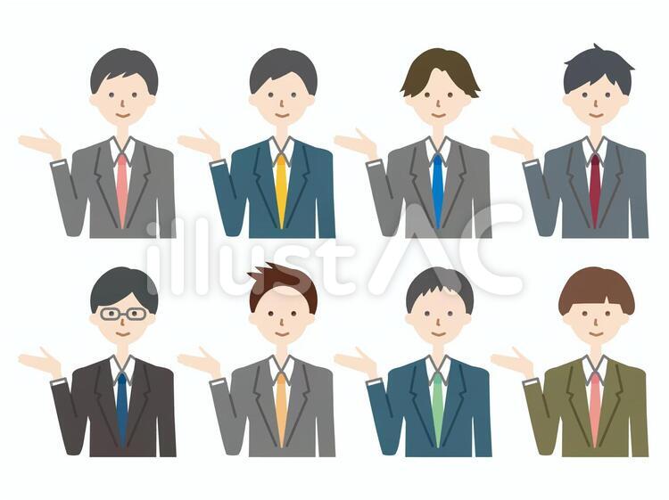 スーツの男性_案内（カラー版） 男性,人物,説明のイラスト素材