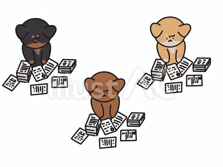 書類整理する犬　３色 犬,書類,整理のイラスト素材