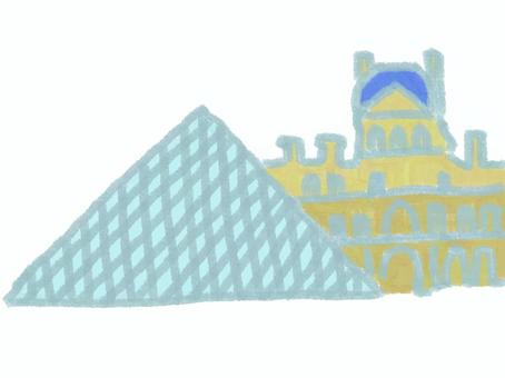 ルーブル美術館 ルーブル美術館,パリ,文化遺産,世界遺産,手書き,クレヨンのイラスト素材