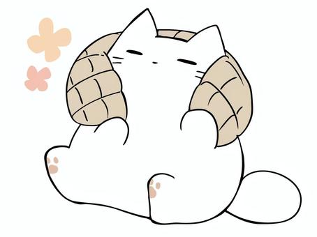 独り占め暖房 ねこ ねこ,白猫,毛布,フリース,防寒,冬,花,肉球,主線あり,イメージのイラスト素材