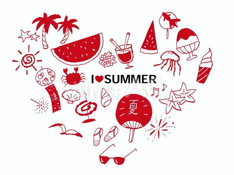 夏　線描き 夏,赤,線画のイラスト素材