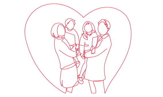 家族の愛のあるイメージ線画イラスト 家族,親子,笑顔,線画,子育て,子供,母親,父親,幸福,愛のイラスト素材