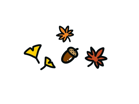 秋の落ち葉とどんぐり　 秋,落ち葉,紅葉,イチョウ,もみじ,どんぐり,枯れ葉,木の葉,もみじ狩り,9月のイラスト素材