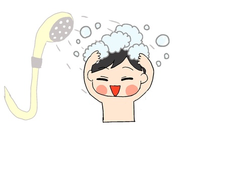 person washing hair 4, hand drawn, boy, black hair, JPG and PNG