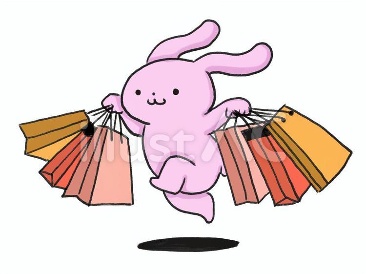 紙袋を持ったうさぎさん 紙袋,買い物,うさぎのイラスト素材