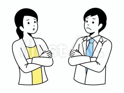 上を見上げながら悩んで困っている男女