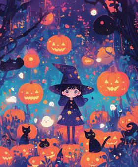 ハロウィン　森の中の女の子