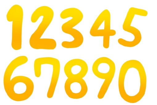 黄色い数字セット 数字,番号,文字,ナンバー,手書き,グラデーションのイラスト素材