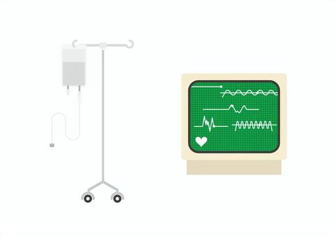 点滴スタンドと心電図のイラストセット 点滴スタンドと心電図のイラストセット 医療,点滴,スタンド,キャスター,心電図,波形,モニター,イラスト,セット,透過のイラスト素材