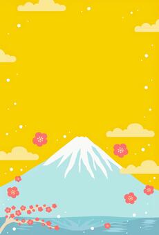 お正月の富士山と梅 正月・年賀状背景 黄 年賀状,正月,背景,お正月,富士山,梅,花,年賀状素材,年賀はがき,和風のイラスト素材
