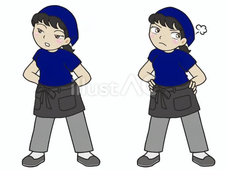 怒る、呆れる等の表情の飲食店等の女性店員 女性,店長,店員のイラスト素材