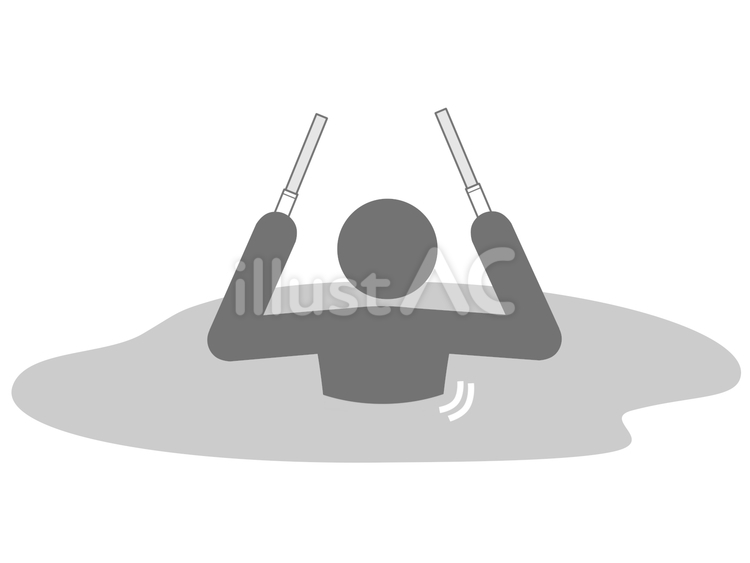 両手にペンライトを持ち沼に沈む人（灰色） 人,人物,ピクトグラムのイラスト素材