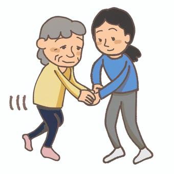 歩行の介助 歩行,介助,ヘルパー,訪問介護,親子,老人,高齢者,支える,手助け,歩くのイラスト素材