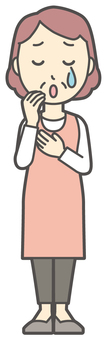 悲しそうに泣いているエプロンのおばさん 泣く,女性,人,主婦,中年,シニア,エプロン,ママ,お母さん,おかんのイラスト素材