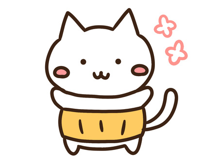 冬に腹巻きでお腹を温めるかわいい白ねこ 腹巻き,お腹,温める,ねこ,ぬくぬく,温かい,温活,防寒,冬,支度のイラスト素材