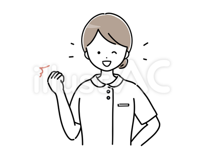 ガッツポーズをする若い女性看護師(半袖)