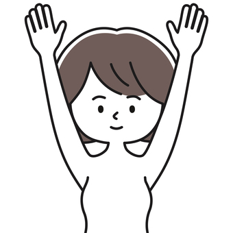万歳 上半身 裸_顔白-影 OKW 女性,レディ,バンザイ,両手,裸,乳がん検診,乳がん,ピンクリボン,セルフチェック,セルフケアのイラスト素材