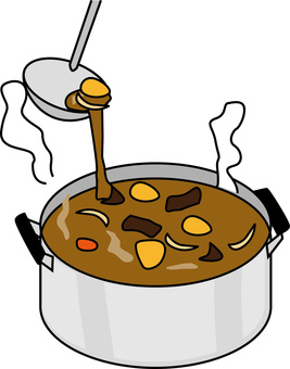 カレーお鍋 カレー,お鍋,煮込む,おたま,ルー,具材,料理,自炊,晩御飯のイラスト素材