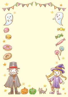 秋イラスト154 ハロウィン,背景,フレーム,黄色,10月,秋,かわいい,水彩,イベント,パーティーのイラスト素材