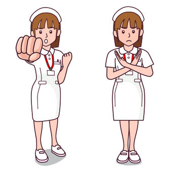 お断りと怒りのポーズをする女性看護師 女性,看護師,病院,ナース,お断り,ダメ,怒る,怒り,拒否,グーパンチのイラスト素材