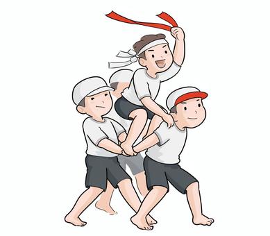 騎馬戦　運動会　白 騎馬戦,運動会,白,小学校,中学校,帽子,はちまき,体操服のイラスト素材