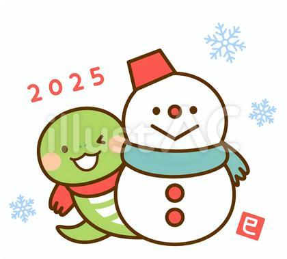 雪だるまとヘビの年賀状用ワンポイント