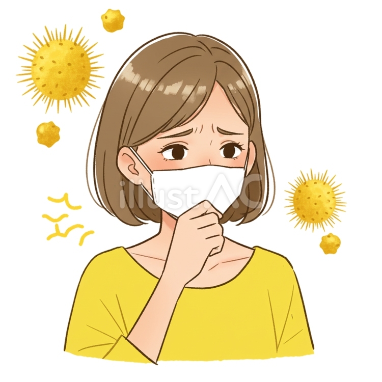 咳をしている姿 女性,茶髪,マスクのイラスト素材