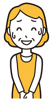  エプロンおばちゃん(黄)-047-バスト 苦笑い,おばちゃん,エプロン,お母さん,ママ,中年,おばさん,主婦,人物,かわいいのイラスト素材