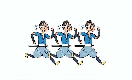 敗走する旧幕府軍小隊 藩士,武士,侍,旧幕府軍,徳川幕府,江戸幕府,奥羽越列藩同盟,会津藩,庄内藩,明治維新のイラスト素材