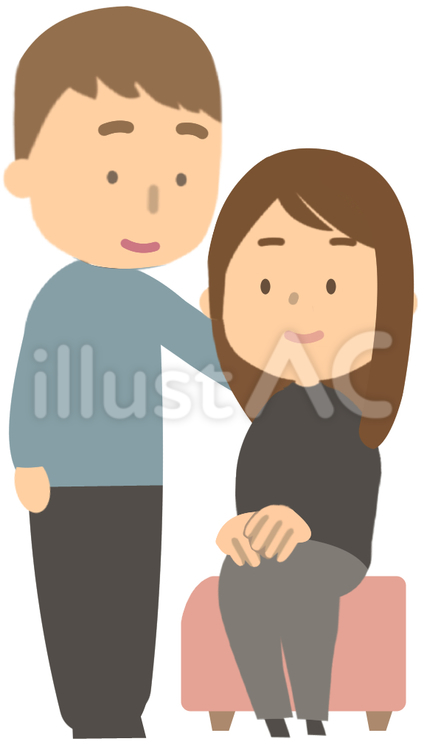 座っている女性と立っている男性 席,座る,立つのイラスト素材