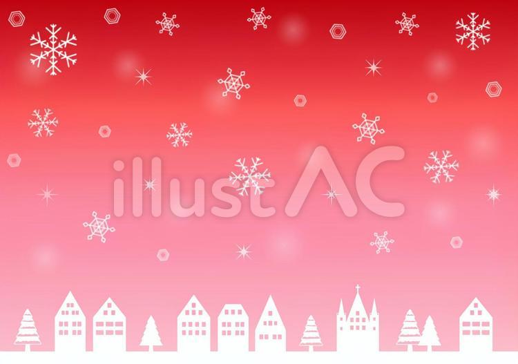 雪降る白い街（赤）A4ヨコ 雪,冬,キラキラのイラスト素材