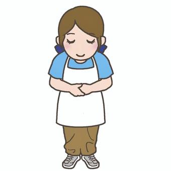 お辞儀する女性 女性,お辞儀,エプロン,挨拶,店員,カジュアル,丁寧,接客,歓迎,見送りのイラスト素材