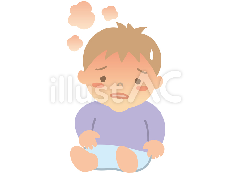 熱がある赤ちゃん 発熱,高熱,赤ちゃんのイラスト素材