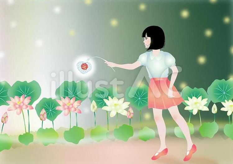 ほおずき灯 夜道,ちょうちん,明かりのイラスト素材