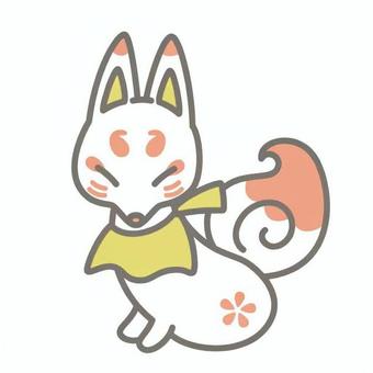 お狐様　金 狐,尻尾,首巻き,耳,顔模様,正月飾り,丸形,白色,赤色,灰色のイラスト素材