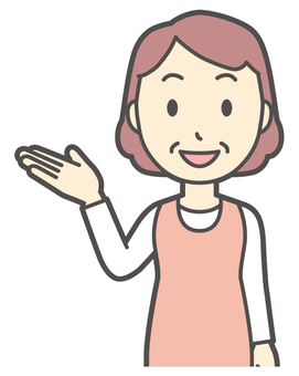  エプロンおばちゃん-027-バスト 案内,笑顔,おばちゃん,エプロン,お母さん,ママ,中年,おばさん,主婦,人物のイラスト素材