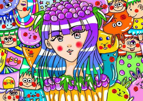 ぶどう 女の子,ぶどう,葡萄,巨峰,オリキャラのイラスト素材